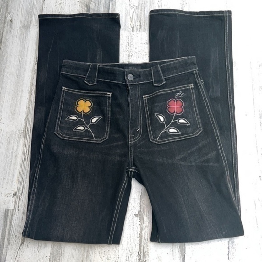 RARE Polo Ralph Lauren Jenn embroidered flared jeans RL Luxury Style - Picture 6 of 16